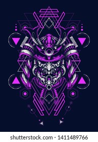 Dark samurai helmet with sacred geometry pattern