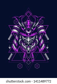 Dark samurai helmet with sacred geometry pattern