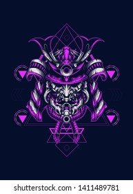 Dark samurai helmet with sacred geometry pattern