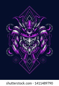 Dark samurai helmet with sacred geometry pattern