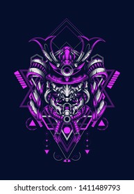 Dark samurai helmet with sacred geometry pattern