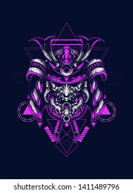 Dark samurai helmet with sacred geometry pattern