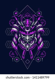 Dark samurai helmet with sacred geometry pattern