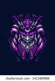 Dark samurai helmet with sacred geometry pattern