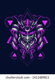 Dark samurai helmet with sacred geometry pattern