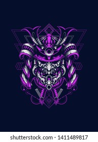 Dark samurai helmet with sacred geometry pattern