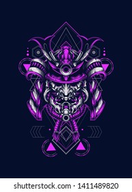 Dark samurai helmet with sacred geometry pattern