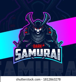 dark samurai skull mascot esport logo design