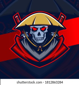dark samurai skull mascot esport logo design