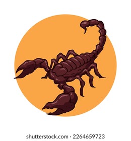 a dark scorpion looks ready with venom at the end of its tail.