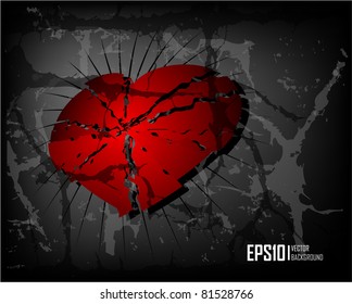 Dark scratch grunge background with broken heart. Vector illustration eps10