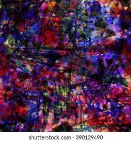 Dark scratched and colored spots randomly mixed. Grunge template. Abstract background. Vector seamless pattern.