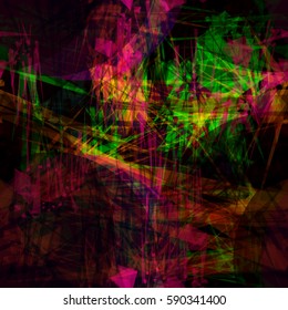 Dark scratches texture. Shiny elements. Mystical seamless background