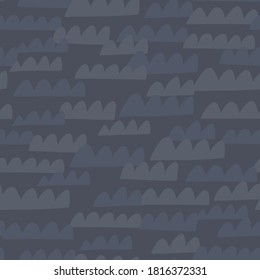 The dark sea. Cute seamless pattern with abstract waves. Storm. Night ocean.