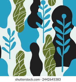 Dark Seamless Abstract Foliage Lines Vector. Hippie Repeated Doodle Branch Paint, Seamless Pattern. Black Repetitive Contemporary Flora Quill Design. 