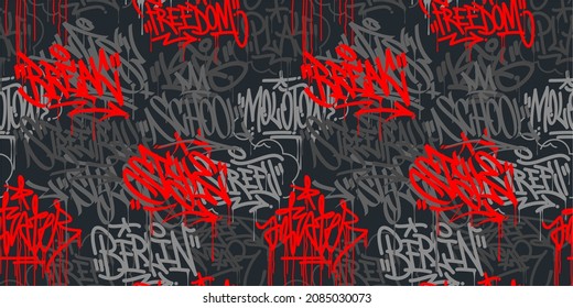 Dark Seamless Abstract Hip Hop Street Art Graffiti Style Urban Calligraphy Vector Illustration Background Art
