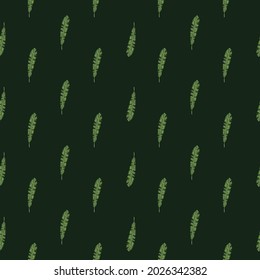 Dark seamless abstract nature pattern with botany tropic leaf elements. Black background. Green ornament. Flat vector print for textile, fabric, giftwrap, wallpapers. Endless illustration.