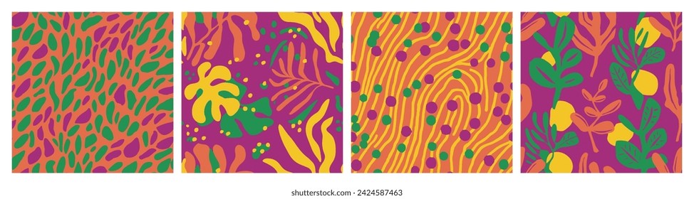 Impresión de plantilla de palma abstracta sin costura oscura. Colorido Estilo De Follaje Clásico Continuo, Fondo Sin Costuras. Arte textil de árbol de garabato sin costura pastel. 