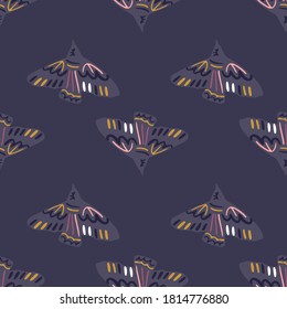 Dark seamless animal pattern with stylized bird silhouettes. Navy blue tones palette seagull artwork. Great for wallpaper, textile, wrapping paper, fabric print. Vector illustration.