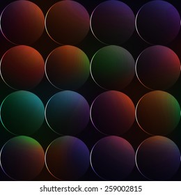 Dark seamless background with balls or circles with rainbow colors