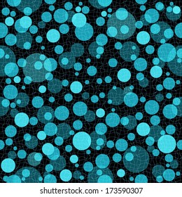 Dark seamless background with blue balls and netting of thin wavy lines  (vector eps 10)