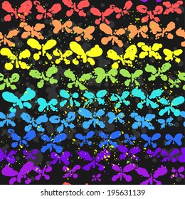 Dark seamless background with butterfly. Vector pattern