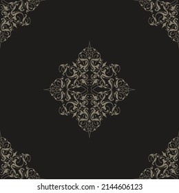 Fondo oscuro y transparente con un adorno clásico. Patrón decorativo clásico.