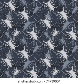 Dark Seamless background with gray and white bugs