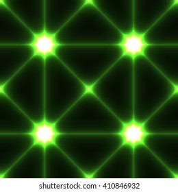 Dark seamless background with shine glow laser green connected points