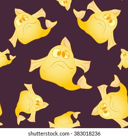 Dark seamless background. The yellow fish