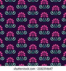 Dark seamless beautiful fabric pattern. Stylized flower pattern. Wallpaper print.