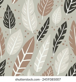 Dark Seamless Beautiful Feathers Textile Vector. Blue Seamless Natural Plumage Fabrics, Seamless Backdrop. Black Continuous Fresh Quill Decor Print. Quill