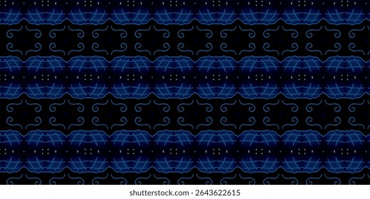 Dark seamless bread-inspired pattern with glowing blue accents, perfect for modern digital, textile, or futuristic designs with a unique twist on food themes.