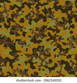 Dark Seamless Circle Vector Print. Green Repeated Military Graphic Art. Camouflage Background Olive Camouflage Seamless Pattern. Brown Seamless Monochrome Vector Wrapping. Dark