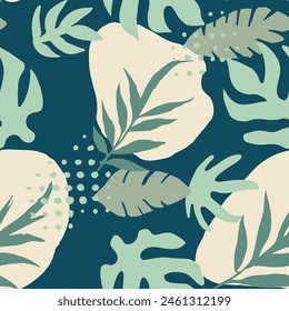 Dark Seamless Classic Artistic Shape Background. Green Repetitive Abstract Bloom Decor, Seamless Print. Hippie Repeated Creative Jungle Invitation Design. 