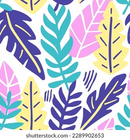 Dark Seamless Classic Fresh Leaves Wallpaper. Black Repeated Elegant Palm Scribble, Seamless Background. Pink Seamless Fashion Tree Decor Texture. 