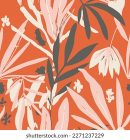 Dark Seamless Color Fresh Invitation Design. Light Seamless Doodle Tropic Shape, Seamless Texture. Colorful Continuous Elegant Jungle Template Background. 