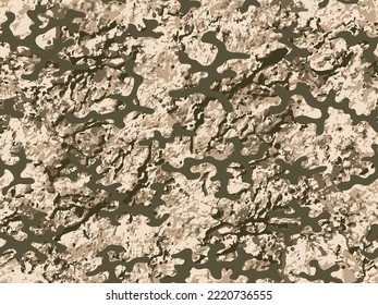 Dark Seamless Colorful Graphic Camo Art. Repeated Brown Color Vector Army Wallpaper.  Khaki Repeated Monochrome Vector Combat Fabric. Seamless Desert Graphic Soldier Texture. 