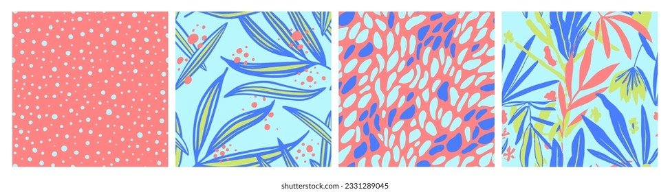 Dark Seamless Contemporary Beach Paint Set. White Repetitive Elegant Tree Textile, Seamless Art. Orange Repeated Color Trendy Style Pattern. 