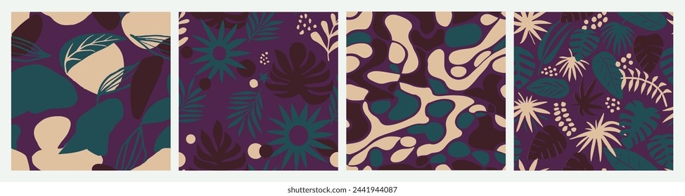 Vector de elemento de planta creativo sin costuras oscuro. Plantilla Natural De Doodle Sin Costura Brillante, Fondo Sin Costura. Juego de pinturas con flores de color naranja repetitivo. 