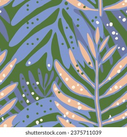 Dark Seamless Creative Tropic Plant Lines Wallpaper. Colorful Repetitive Elegant Simple Blossom Textile Art. Vivid Continuous Summer Flora Decor Vector.