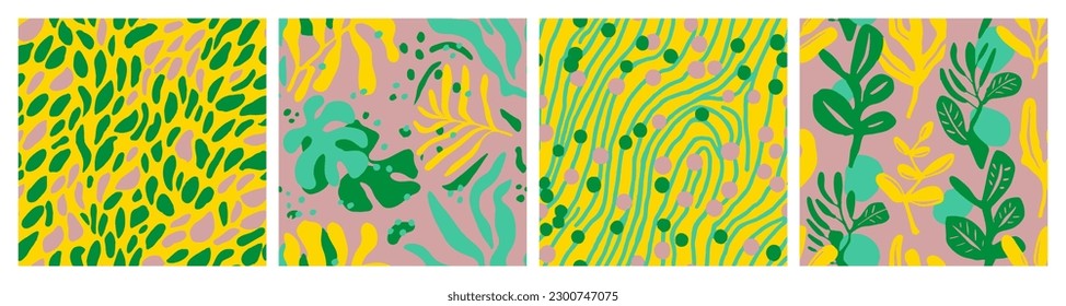 Dark Seamless Decoration Palm Element Print. Vivid Seamless Color Bloom Lines, Seamless Wallpaper. Green Repeated Nature Trendy Watercolor Texture. 