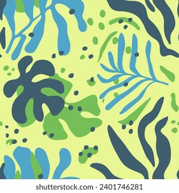 Dark Seamless Doodle Modern Shape Backdrop. Black Continuous Nature Palm Surface, Seamless Pattern. Light Repetitive Summer Graphic Leaves Wallpaper. 