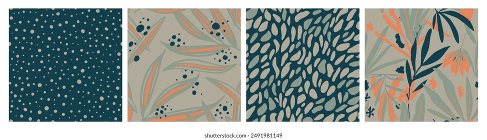 Dark Seamless Doodle Trendy Style Texture. Blue Repetitive Color Simple Decor, Seamless Wallpaper. Hippie Repeated Contemporary Spring Scribble Background. 