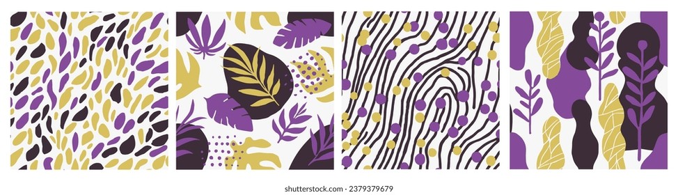 Dark Seamless Elegant Flora Watercolor Pattern. Orange Repeated Abstract Plant Artwork, Seamless Set. Green Seamless Decoration Natural Surface Vector. 