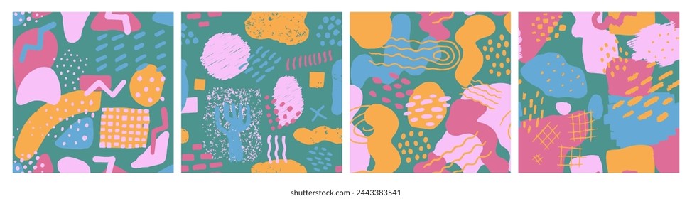 Conjunto de obras de arte moderno elegante sin costuras oscuro. Morado Continuo Creativo Vintage Ornamento, Muestra Sin Costura. Esbozo de elemento artístico de color verde sin costuras