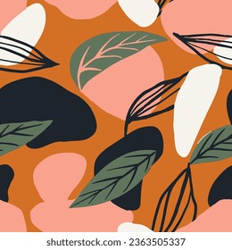 Dark Seamless Elegant Plant Template Design. Hippie Repeated Classic Simple Textile, Seamless Pattern. Pastel Seamless Decoration Beautiful Illustration Art. 