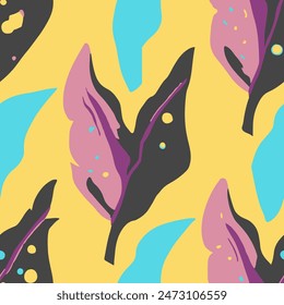 Dark Seamless Elegant Tree Element Art. Black Endless Classic Bloom Textile, Seamless Vector. Bright Repeated Summer Decorative Quill Backdrop. 