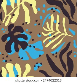 Dark Seamless Fashion Tree Illustration Pattern. Blue Continuous Color Garden Leaves, Seamless Wallpaper. Bright Repetitive Creative Natural Decor Background. 