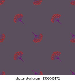 Dark seamless geometric pattern with viburnum berries. 